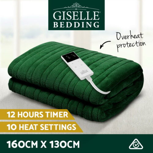 Giselle Electric Throw Rug Heated Blanket Washable Snuggle Flannel Winter Green - Image 3