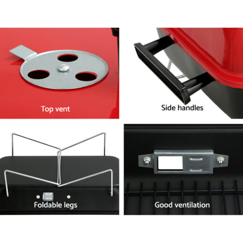 Grillz Charcoal BBQ Portable Grill Camping Barbecue Outdoor Cooking Smoker - Image 7