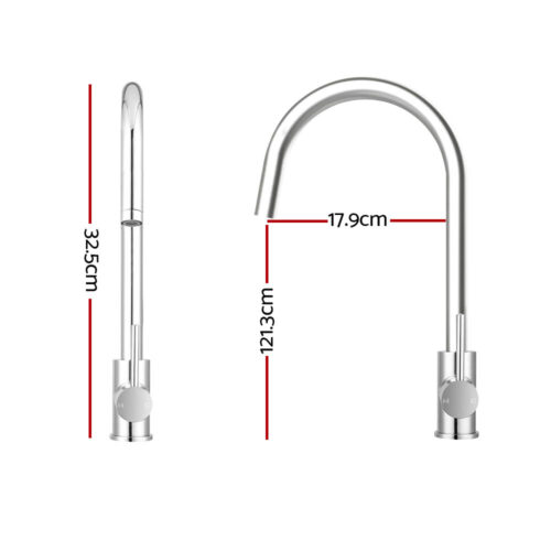 Cefito Kitchen Mixer Tap Mixer Round Sink Faucet Basin Laundry Chrome - Image 2