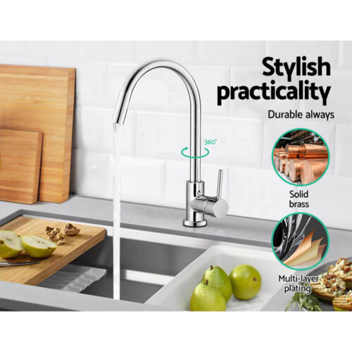 Cefito Kitchen Mixer Tap Mixer Round Sink Faucet Basin Laundry Chrome - Image 5