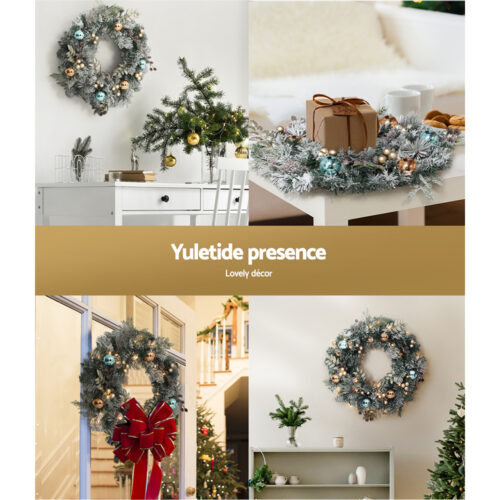 Jingle Jollys 60cm Christmas Wreath with LED Lights Snowy Garland Xmas Decor - Image 5