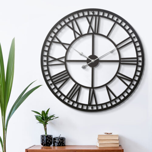 Artiss 80cm Wall Clock Large Roman Numerals Metal Black - Image 7
