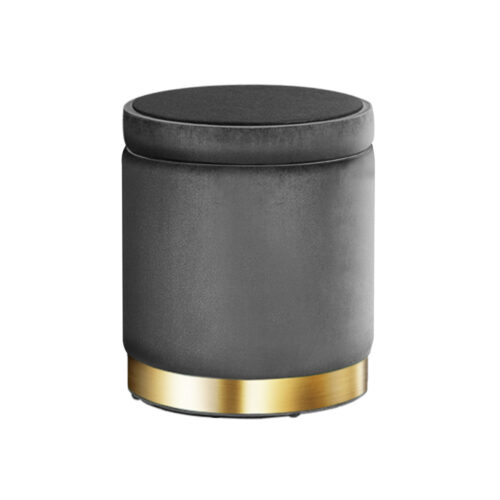 Artiss Ottoman Storage Foot Stool Round Velvet Charcoal - Image 3