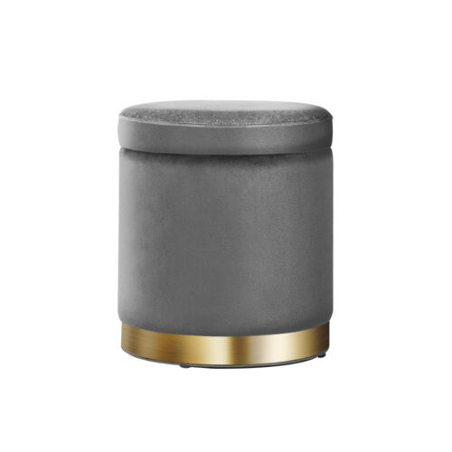 Artiss Ottoman Storage Foot Stool Round Velvet Charcoal - Image 4