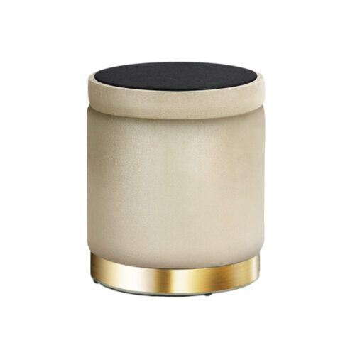 Artiss Ottoman Storage Foot Stool Round Velvet Cream - Image 3