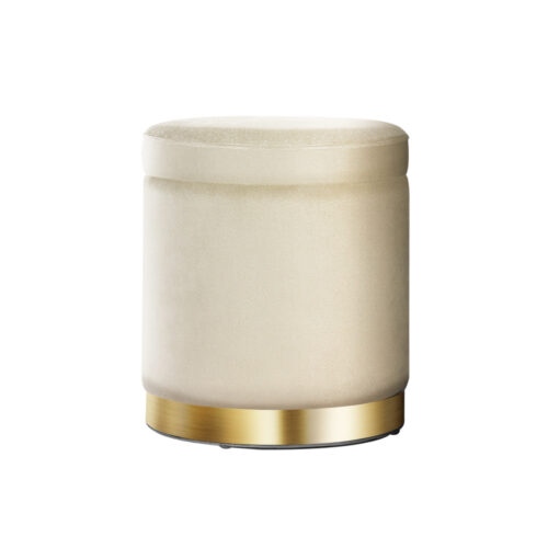 Artiss Ottoman Storage Foot Stool Round Velvet Cream - Image 4