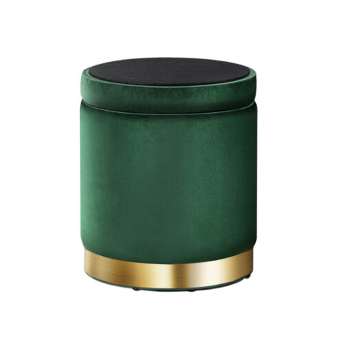 Artiss Ottoman Storage Foot Stool Round Velvet Green - Image 3