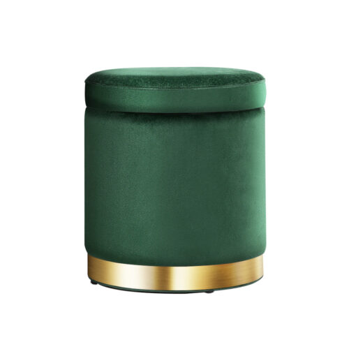 Artiss Ottoman Storage Foot Stool Round Velvet Green - Image 4