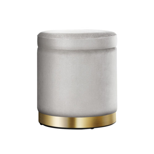 Artiss Ottoman Storage Foot Stool Round Velvet Grey - Image 4