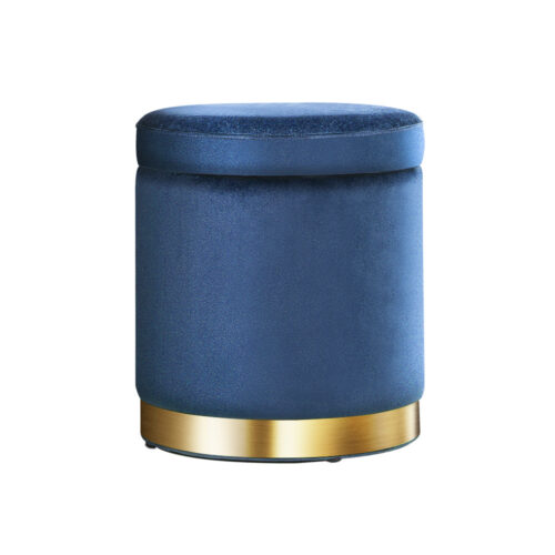 Artiss Ottoman Storage Foot Stool Round Velvet Navy - Image 4