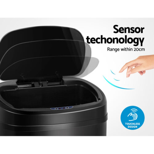 Devanti 58L Motion Sensor Bin Rubbish Automatic Black - Image 3