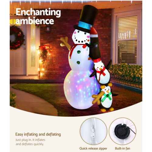 Jingle Jollys Christmas Inflatable Snowman 2.4M Illuminated Decorations - Image 7