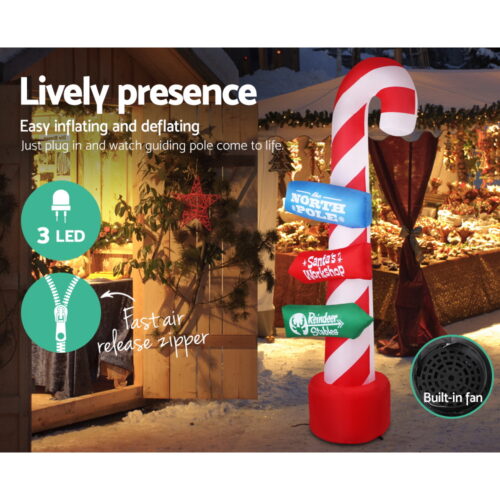 Jingle Jollys Christmas Inflatable Candy Pole 2.4M Illuminated Decorations - Image 6