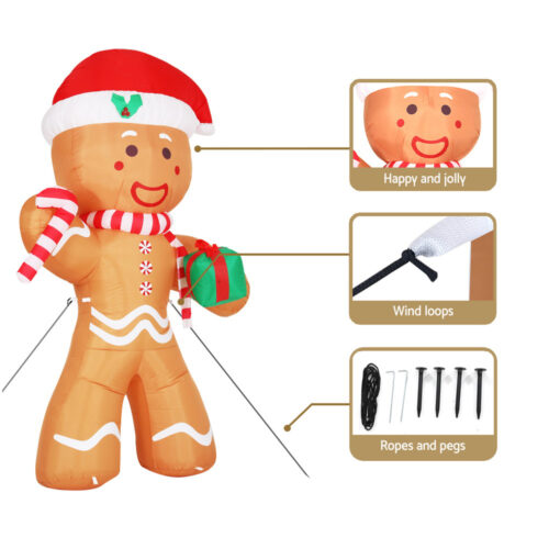 Jingle Jollys Christmas Inflatable Gingerbread Man 2.4M Illuminated Decorations - Image 6
