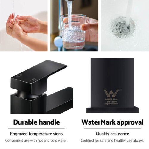 Cefito Bathroom Basin Mixer Tap Square Tall Faucet Vanity Laundry Black - Image 7