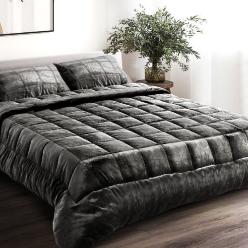 Giselle Bedding Faux Mink Quilt Charcoal Queen - Image 8