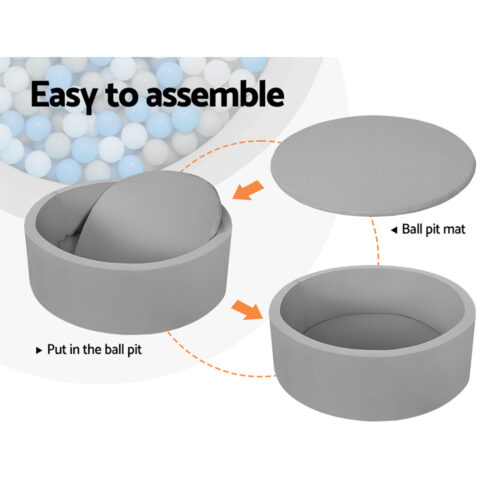 Keezi Kids Ball Pit 90x30cm Ocean Foam Play Pool Barrier Toys Children Grey - Image 4