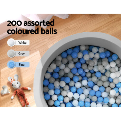 Keezi Kids Ball Pit 90x30cm Ocean Foam Play Pool Barrier Toys Children Grey - Image 6