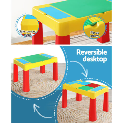 Keezi 3PCS Kids Table and Chairs Set Activity Toys Storage Box Desk Blocks - Image 6