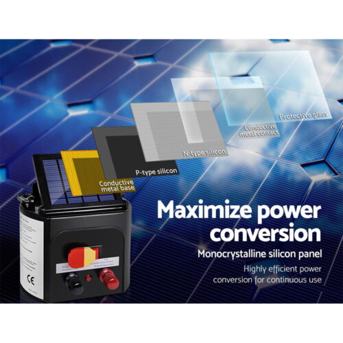 Giantz Fence Energiser 3KM Solar Powered 0.1J Electric Fencing Charger - Image 3