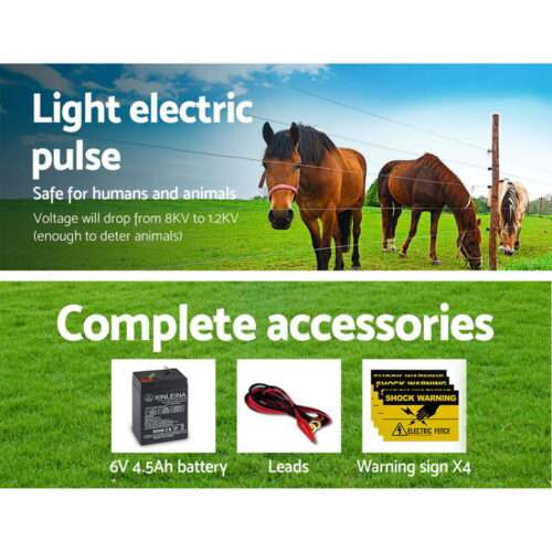 Giantz Fence Energiser 5KM Solar Powered 0.15J Electric Fencing Charger - Image 5