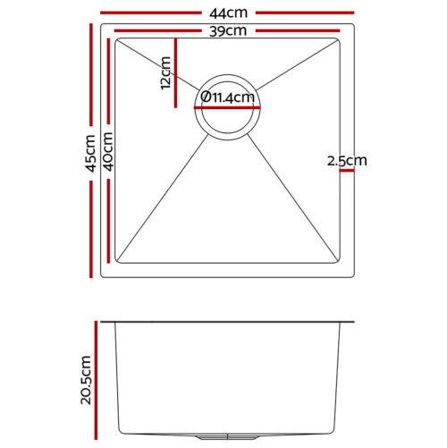 Cefito Handmade Kitchen Sink Stainless steel Sink 44cm x 45cm - Image 2