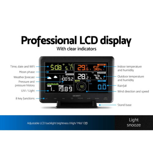 Devanti Wireless WiFi Professional Weather Station Solar Sensor LCD UV Light - Image 4