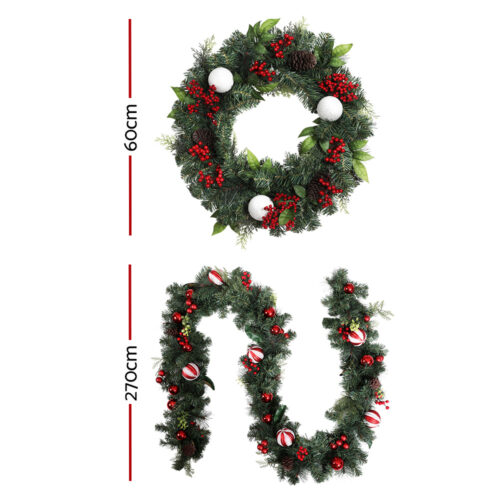 Jingle Jollys Christmas Garland with Wreath Set Ornaments Xmas Tree Decor - Image 2