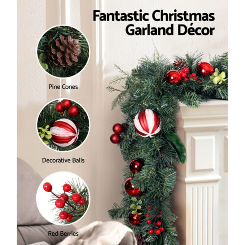 Jingle Jollys Christmas Garland with Wreath Set Ornaments Xmas Tree Decor - Image 4