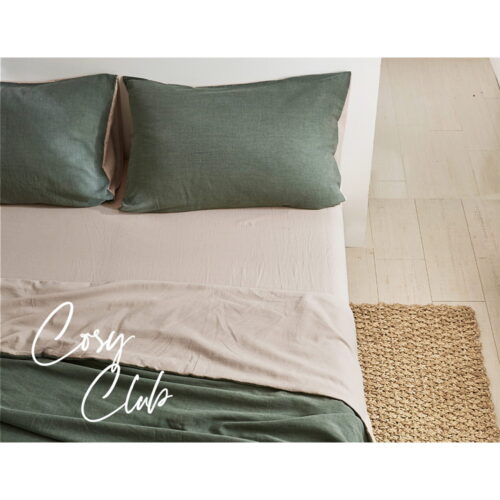 Cosy Club Cotton Bed Sheets Set Green Beige Cover Single - Image 8
