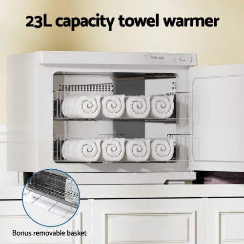 Devanti 23L Towel Warmer UV Sterilizer Heater Cabinet Beauty SPA Salon White - Image 4
