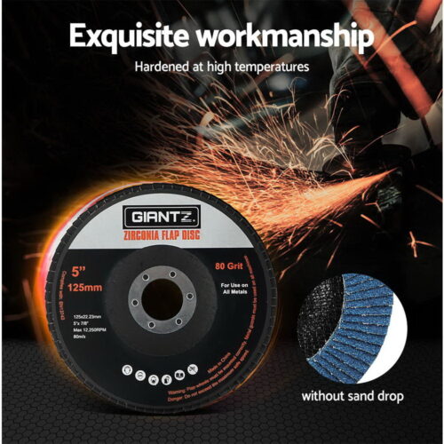 Giantz 100 PCS Zirconia Sanding Flap Disc 5" 125mm 80Grit Angle Grinding Wheel - Image 7