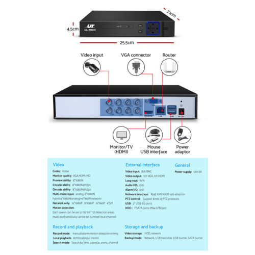 UL-tech CCTV Security System 8CH DVR 4 Cameras 1080p - Image 5