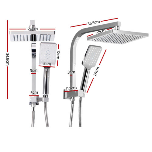 Cefito 8'' Rain Shower Head Set Handheld Square High Pressure Chrome - Image 2