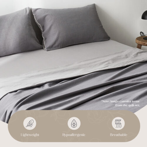 Cosy Club Washed Cotton Sheet Set Grey Double - Image 4