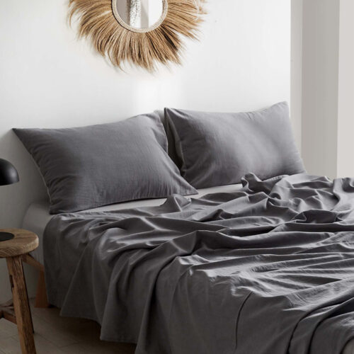 Cosy Club Washed Cotton Sheet Set Grey Double - Image 8