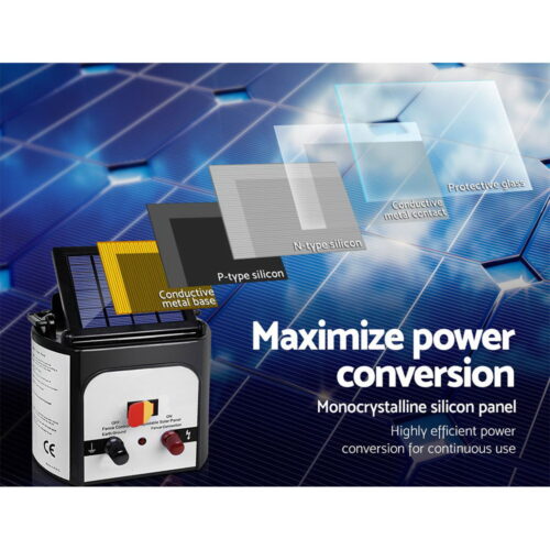 Giantz Fence Energiser 8KM Solar Powered 0.3J Electric Fencing Charger - Image 3