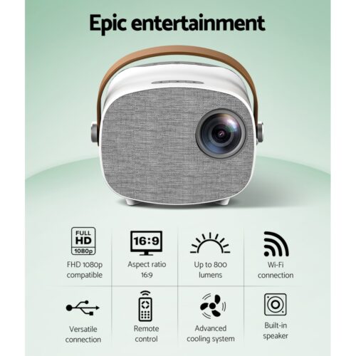 Devanti Mini Video Projector Wifi USB HDMI Portable HD 1080P Home Projector - Image 5