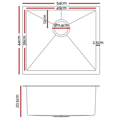 Cefito 54cm x 44cm Stainless Steel Kitchen Sink Under/Top/Flush Mount Black - Image 2
