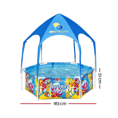 Bestway Kids Pool 183x51cm Steel Frame Swimming Play Pools Canopy 930L - Image 2