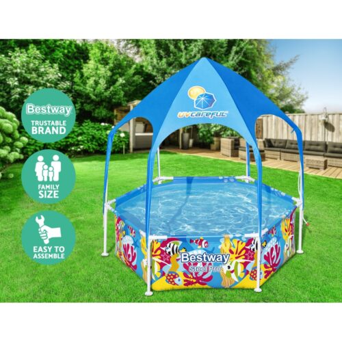 Bestway Kids Pool 183x51cm Steel Frame Swimming Play Pools Canopy 930L - Image 4