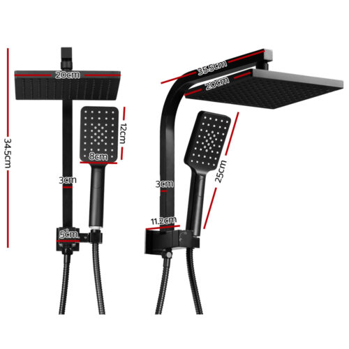Cefito 8'' Rain Shower Head Set Handheld Square High Pressure Black - Image 2