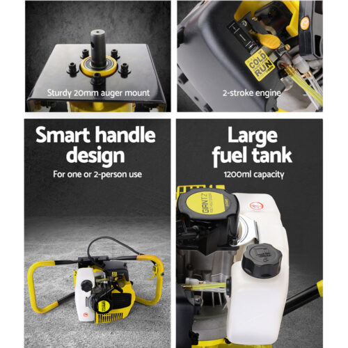Giantz 80CC Post Hole Digger Motor Only Petrol Engine Yellow - Image 6