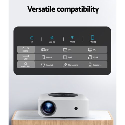 Devanti Bluetooth Video Projector WIFI 1080P Home Theater HDMI Touch Screen - Image 6