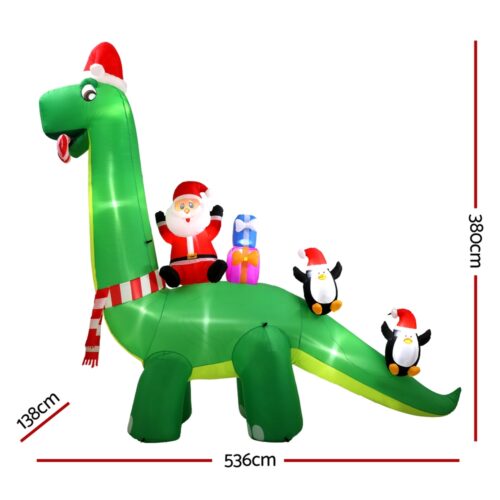 Jingle Jollys Christmas Inflatable Santa Dinosaur 3.8M Illuminated Decorations - Image 2