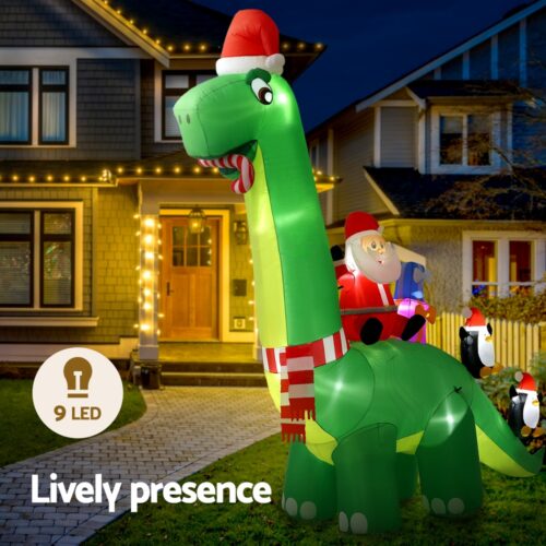 Jingle Jollys Christmas Inflatable Santa Dinosaur 3.8M Illuminated Decorations - Image 3