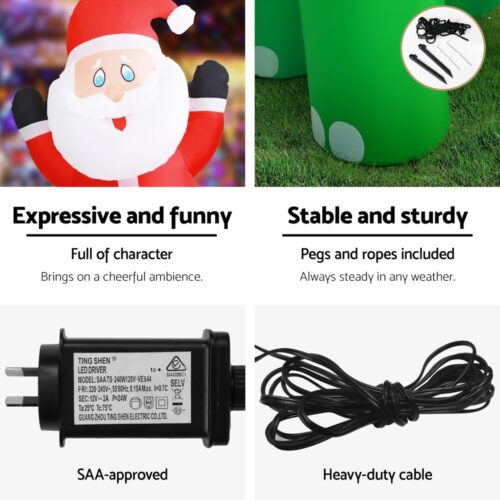 Jingle Jollys Christmas Inflatable Santa Dinosaur 3.8M Illuminated Decorations - Image 5