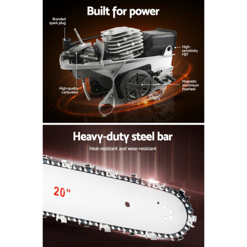 Giantz Chainsaw Petrol 52CC 20" Bar Commercial E-Start Pruning Chain Saw,Giantz Chainsaw Petrol 52CC 20" Bar Commercial E-Start Pruning Chain Saw 4.0HP - Image 6