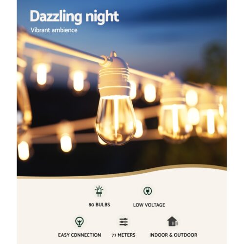 77M LED Festoon Light Outdoor String Light Christmas Wedding Party Decorations - Image 4