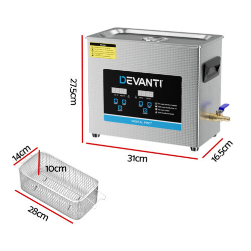 Devanti 6.5L Ultrasonic Cleaner Heater Cleaning Machine Timer Industrial 180W - Image 2